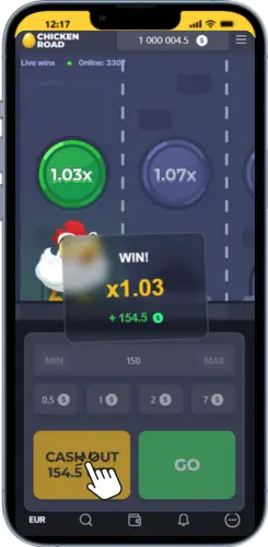 Successful cash out in Chicken Road at 1.03x multiplier