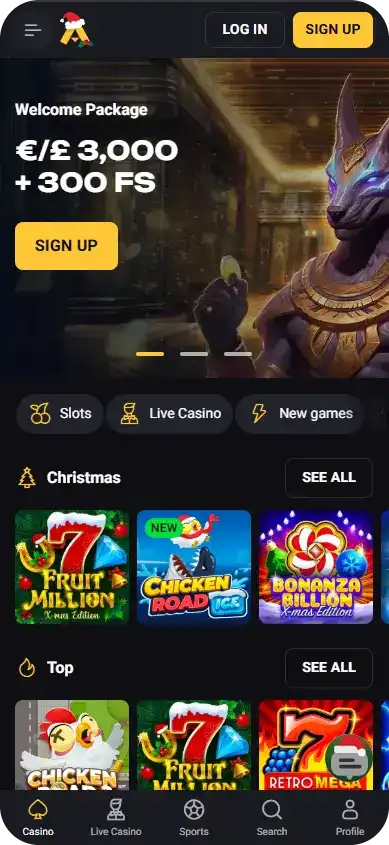 AmonBet Casino mobile version screenshot