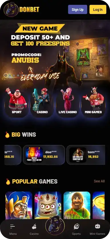 DonBet Casino mobile version screenshot