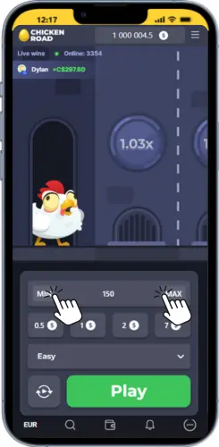 Placing minimum or maximum bet in Chicken Road