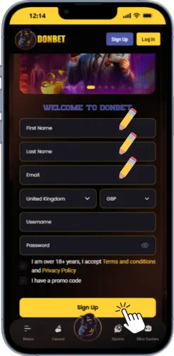 Casino registration form for creating a real money account